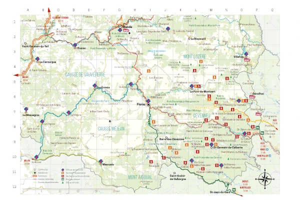 Création d'une cartographie : carte touristique pour l’Office de tourisme du Pont de Montvert en Lozère, par Julie Mercey, infographiste, graphiste freelance