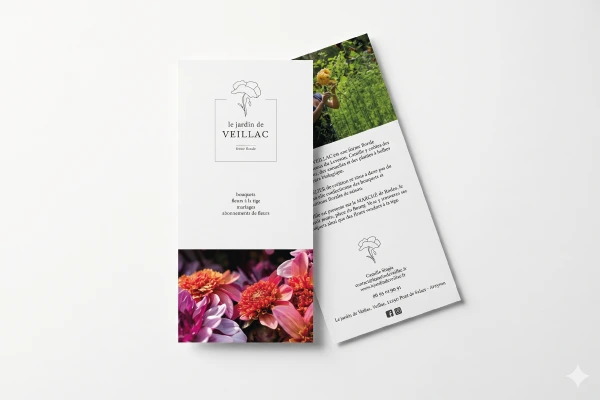 Flyer réalisé pour la promotion du Jardin de Veillac – Aveyron réalisé par Julie Mercey, graphiste freelance en Lozère